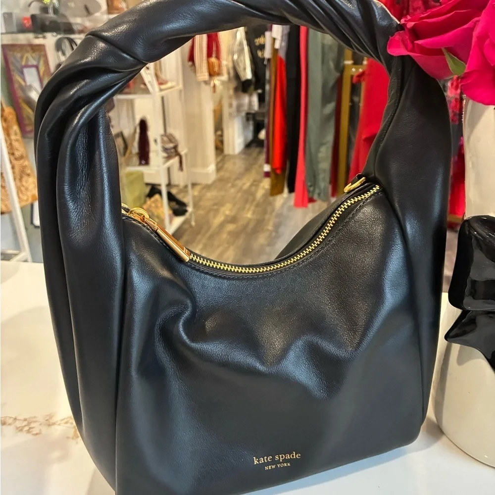 Kate spade black leather twill handbag